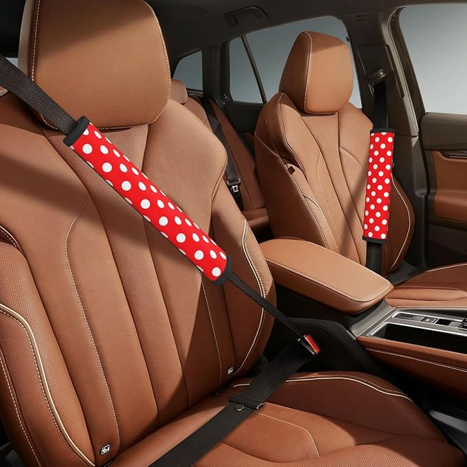 Red White Polka Dot Seat Belt Cover Fits Cars Trucks SUV Sedans Air Permeability Car Seatbelt Strap Cover, Auto Interior Accessories Protector