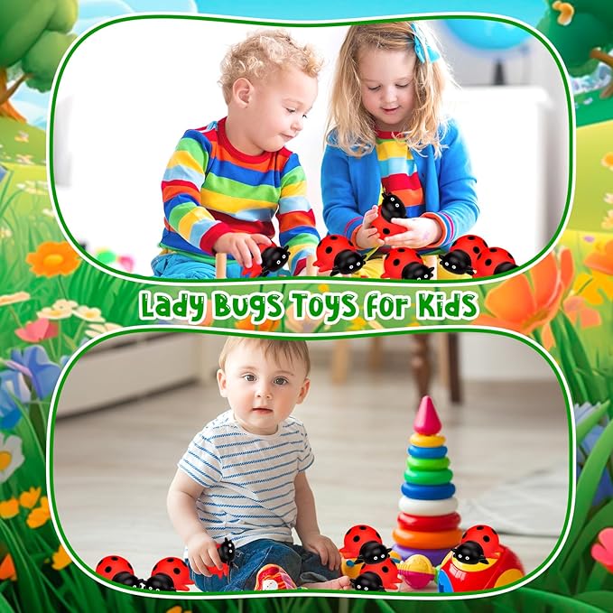 25Pcs Mini Ladybug Toys, Lady Bugs Realistic Bath Animals, Ladybug for Floating Bathtub Toys Summer Birthday Gathering Decorations