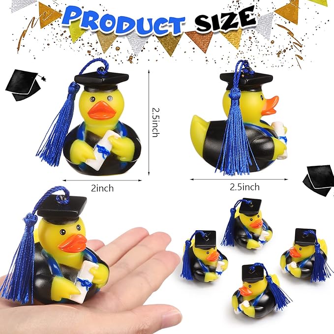 Lewtemi 12 Blue Graduation Diploma Rubber Ducks 2025 Grad Rubber Duck Graduation Duck Bulk Cake Topper for Bathtub Swimming Pool Theme Party, 2.5 x 2.5 x 2 Inch