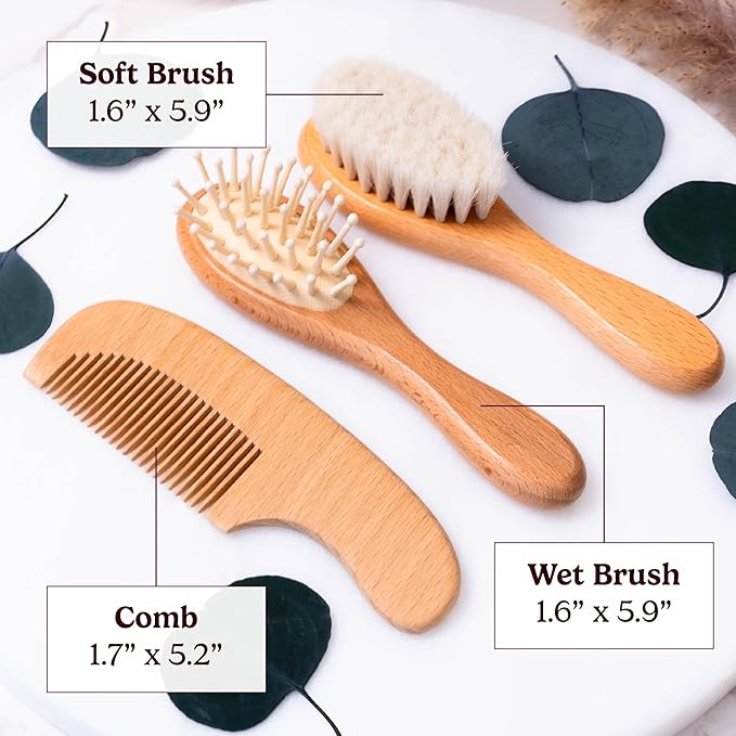 Personalized Wooden Baby Brush and Comb Set | Optional Icons and Fonts | Custom Wooden Baby Brush and Comb Set | Personalized Baby Gifts | Baby Gift Girls, Boy