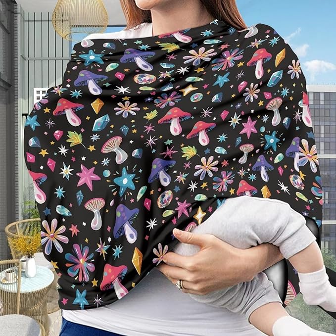 AFPANQZ Colorful Mushroom Nursing Cover Breastfeeding Scarf Baby Car Seat Covers Infant Stroller Cover Carseat Canopy for Girls and Boys Lightweight Breathable for Outdoor Walking Traveling