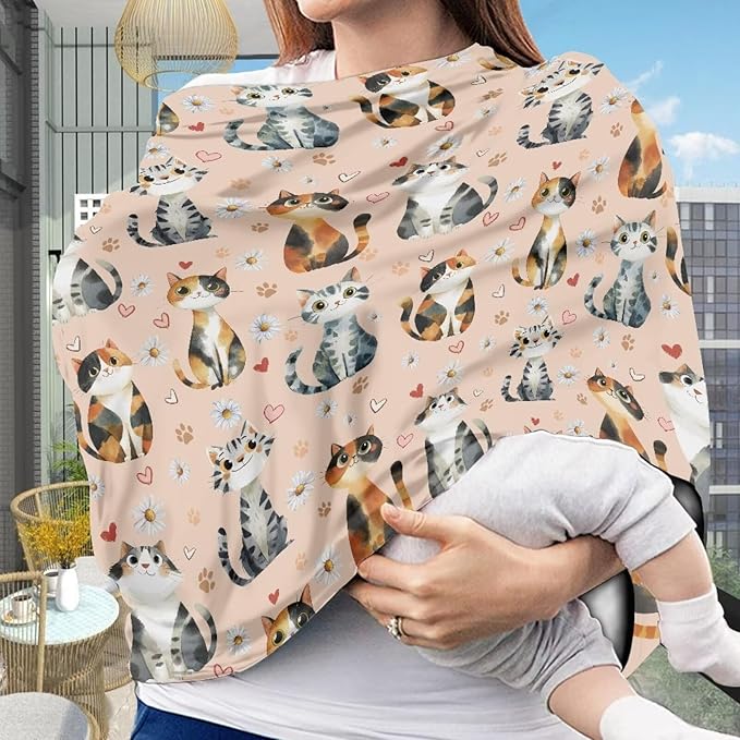 AFPANQZ Cats Floral Breastfeeding Nursing Cover Carseat Canopy for Babies Infant Newborn Stroller Cover Breastfeeding Scarf Baby Shower s for Boys and Girls