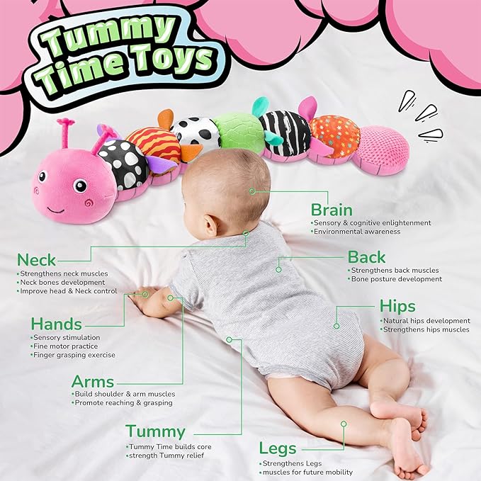 LIGHTDESIRE Baby Toys Musical Caterpillar,Infant Toys Stuffed Animals 3 6 12 Months Sensory Toys with Ruler Design,Crinkle&Ring Bell,Baby Teething Toy Tummy Time Boy Girl Gifts Easter Basket Stuffer