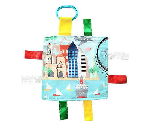 Baby Jack & Co 8x8” Learning Lovey San Diego California Tag Toys for Babies - Baby Crinkle Toys - Soft & Safe - Learn USA Cities and Shapes - Ideal Baby Toy & Gift BPA Free w/Stroller Clip