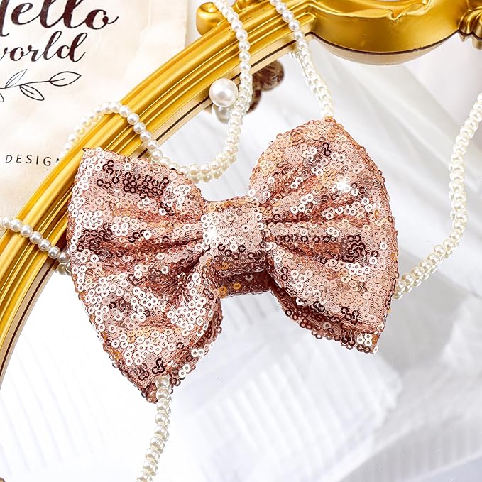 Hair Clip for Girls, 5 inches Sequins Large Bow with Alligator Clip for Bows Hair Accessories, Rose Gold