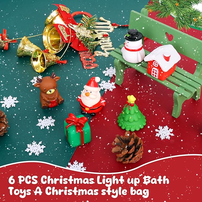 ANGGIKO 6 Pcs Christmas Light Up Bath Toys, Christmas Theme Flashing Light Bathtub Toys, LED Floating Bath Toy for Toddlers, Baby Shower Toys for Infants Kids, Christmas Birthday Gifts