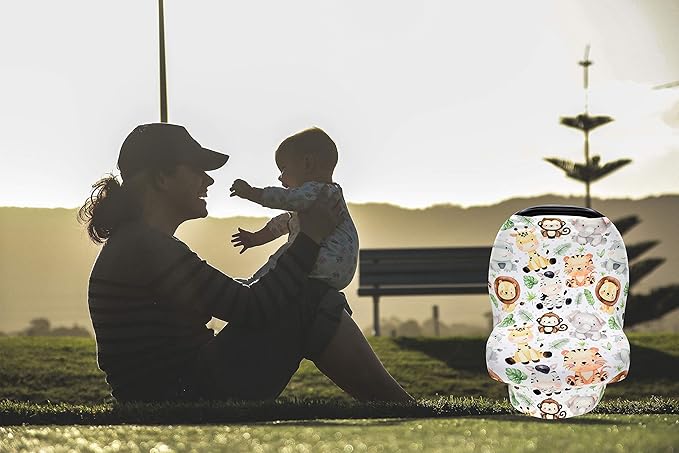 Nursing Cover for Newborn Breastfeeding - Multi Use Infant Stroller Canopy, Unisex Baby Car Seat & High Chair Cover - Zoo