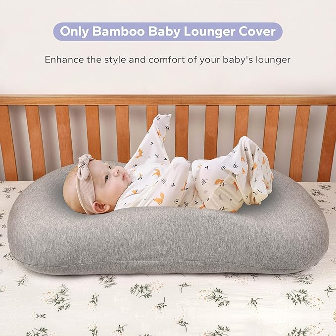 FUNUPUP Rayon Derived from Bamboo Baby Lounger Cover Compatible with Snuggle Me Lounger, Infant Lounger Pillow Cover for Newborn, Removable Elastic Newborn Lounger Cover,Cover Only, Gray