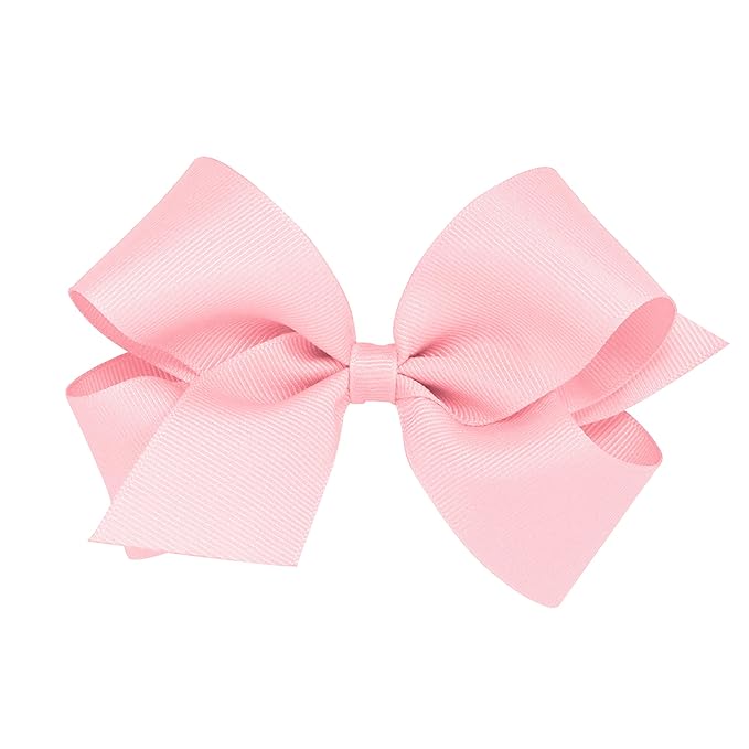 Wee Ones Girls' Classic Grosgrain Hair Bows with Plain Wrap Center, No-Slip Hair Clip, Handmade, Light Pink, Medium