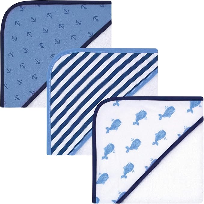 Hudson Baby Unisex Baby Rayon from Bamboo Rich Hooded Towels, Blue Whale, One Size