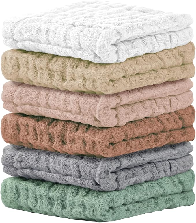 Cuddle Campus Baby Washcloths 6 Packs, Muslin Washcloths Baby,Cotton Burp Cloths, Extra Absorbent and Soft Wash Clothes for Newborns, 12x12 Inches