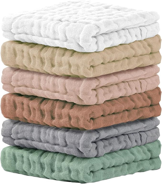 Cuddle Campus Baby Washcloths 6 Packs, Muslin Washcloths Baby,Cotton Burp Cloths, Extra Absorbent and Soft Wash Clothes for Newborns, 12x12 Inches