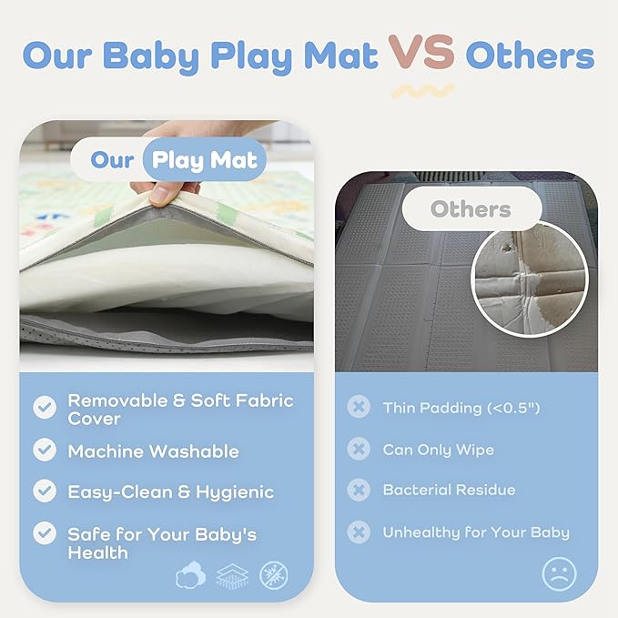 1.5" Thicker Baby Play Mat for Floor, 59x71 Removable & Machine Washable Cover Playpen Mat Softness Foam Mats, Easy-Clean Hygienic, Comfort Safety Kids Crawling Living Room (Dazzling World)