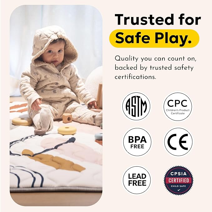 Miotetto Baby Mat for Floor, 73" x 73" Playpen Mat, Thick Soft Foam Padding Baby Play Mat, Portable Quilted playmat -Washable Baby Floor Play mat, Non-Slip Play Mat for Babies & Toddlers