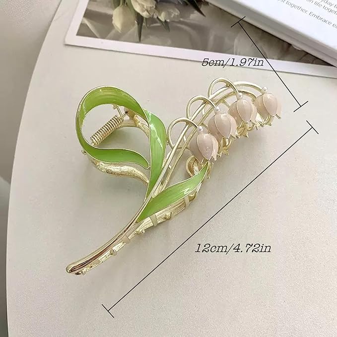 1PC Pink Gold Lily of The Valley Flower Hair Clips, Large Metal Claw Clip,Orchid Clamps,Lily Jaw Clamp Styling Accessories for Thick Thin Clips and Barrettes