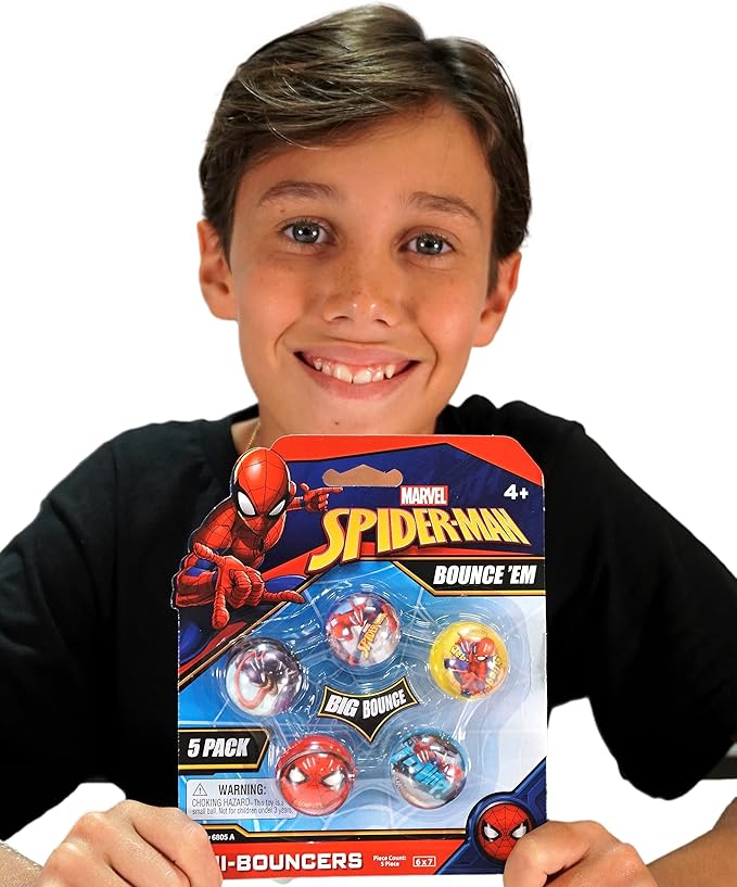 JA-RU Marvel Spiderman Bouncy Superballs Super Hi Bounce 1.2" (1 Pack of 5 Balls) Fidget Balls Small Toys for Kids Prize Premium Giveaways Gift Birthday Supplies A-6805-1