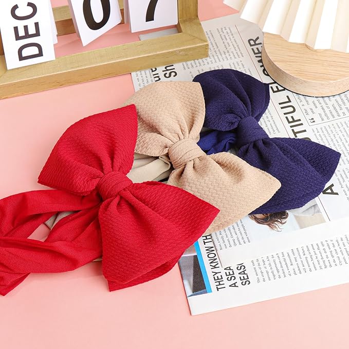 HAIRBAND 5 Pack - For Girls Baby Headbands with Bows Elastics Hairbands Oversized Head Wraps Infant Toddlers Kids Navy