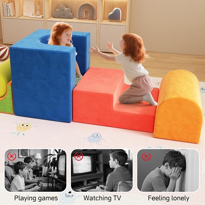 12-Piece Foam Climbing Blocks for Toddlers 1-3, Toddler Climbing Toys Indoor Soft Play Set, Kids Foam Climb Blocks with Tunnel, Steps, Rollers for Crawling, Montessori Indoor Play Gym