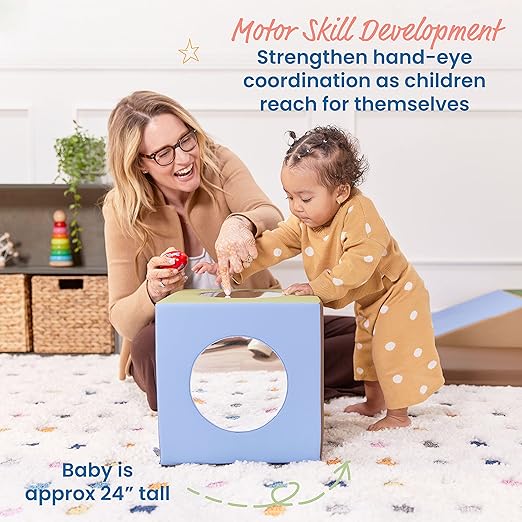 ECR4Kids SoftZone Mirror Activity and Sensory Play Cube, Baby Essentials, Earthtone