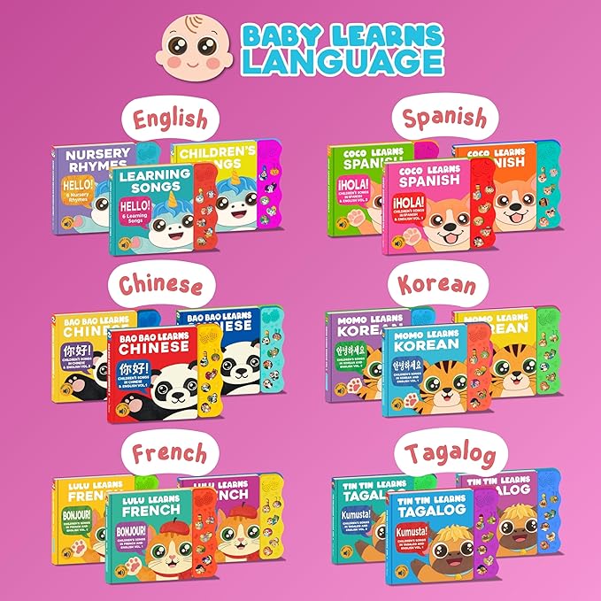 Vol. 2 — Interactive Sound Board Book for Toddlers 1-3, Bilingual English & Filipino Songs & Nursery Rhymes, Talking Musical Book, Musical Toy Gift for Babies & Kids
