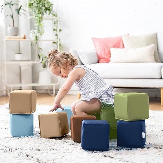 ECR4Kids SoftZone Patchwork Toddler Blocks, Foam Cubes, Earthtone, 12-Piece