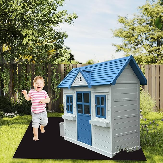 Outdoor Playhouse Mat, 71'' x 55'' Extra Large Non Slip Felt Play Mat with Waterproof Backing, Soft Durable Activity Rug for Kids Playhouse Floor, Indoor Outdoor Use, Portable & Washable (Black)