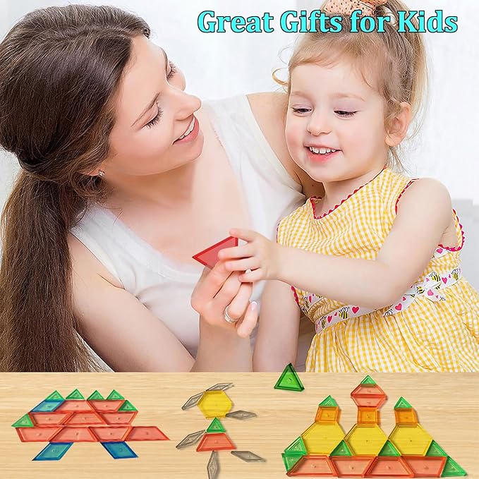 EXBEPE Translucent Pattern Blocks for Classroom 140 Pcs Kids Light Table Manipulatives Toys Education Learning Geometric Shapes