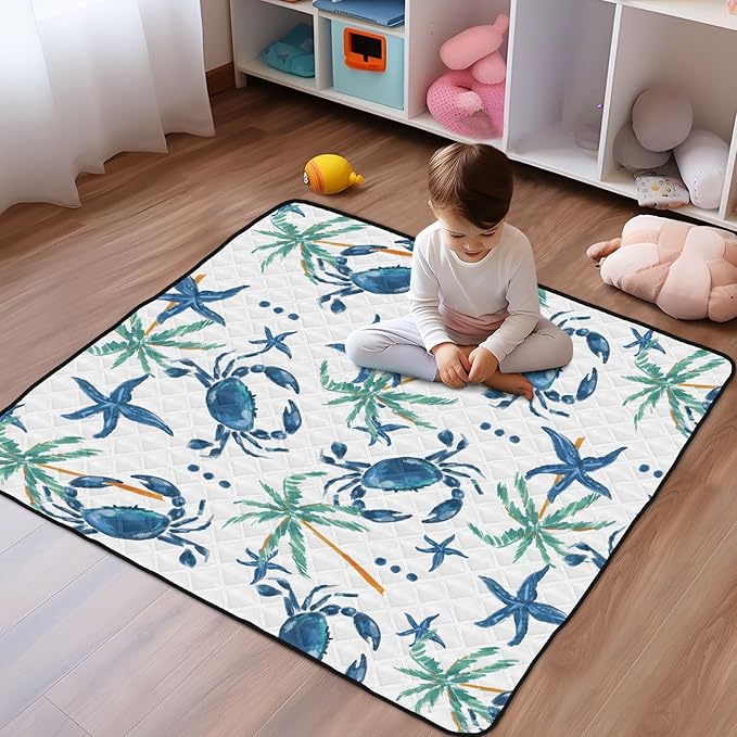 Baby Play Mat Seashells Beach 50 x 50 Playpen Mat Baby Play Mats for Floor Play Gym Crawling Mat Non-Slip Cushioned Baby Playmat for Infants, Babies, Toddlers
