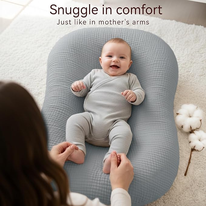 Muslin Baby Lounger Cover 2 Pack, Cotton Soft Breathable Infant Nest Slipcovers, Envelope Closure, Compatible with Snuggle MeLoungers, Machine Washable, Cover Only, for Boys Girls(Gray & Green)