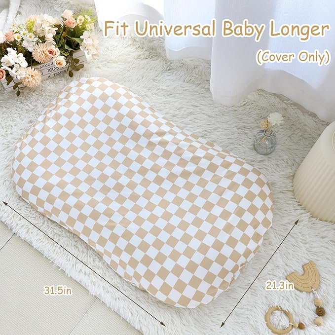 DILIMI Baby Lounger Cover for Boys and Girls, Removable Cover Ultra Soft Comfortable Lounger Slipcover, Light Brown Checkerboard (Lounger not Included)
