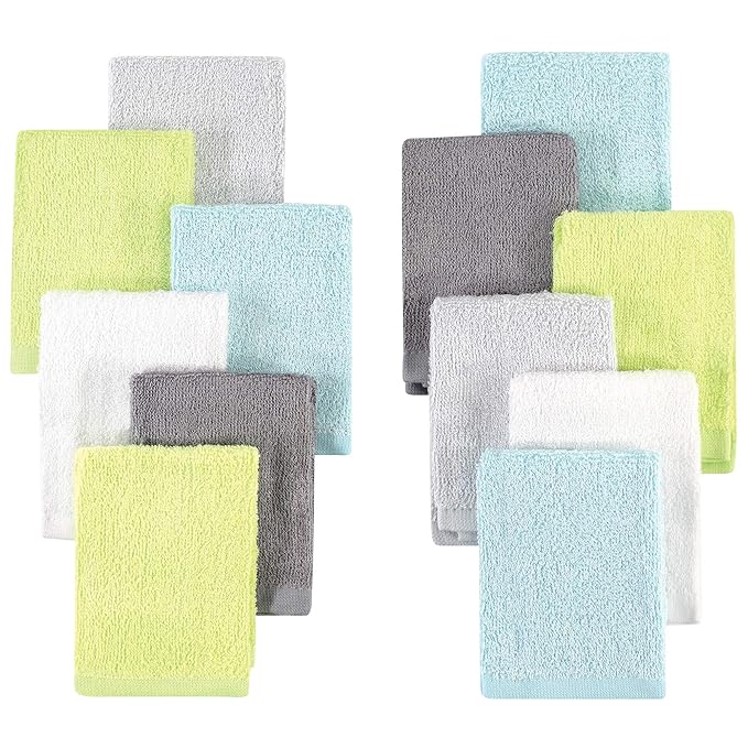 Hudson Baby Unisex Baby Rayon from Bamboo Woven Washcloths 12pk, Gray Mint Lime, One Size