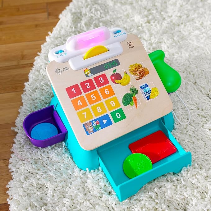 Baby Einstein + Hape Magic Touch Toy Cash Register Pretend to Check Out Toy, Real Sounds and Music, Ages 1, 2, 3, 4+