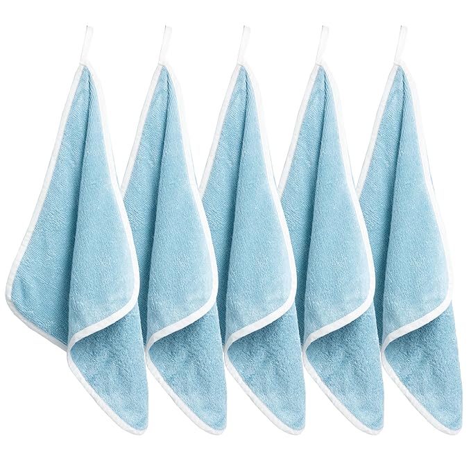 Soft Baby Washcloths Set - Absorbent Natural Baby Wash Cloth for Delicate Skin - 12"x12" Large Baby Bath Washcloths - Newborn Bath Face Towel (Blue)