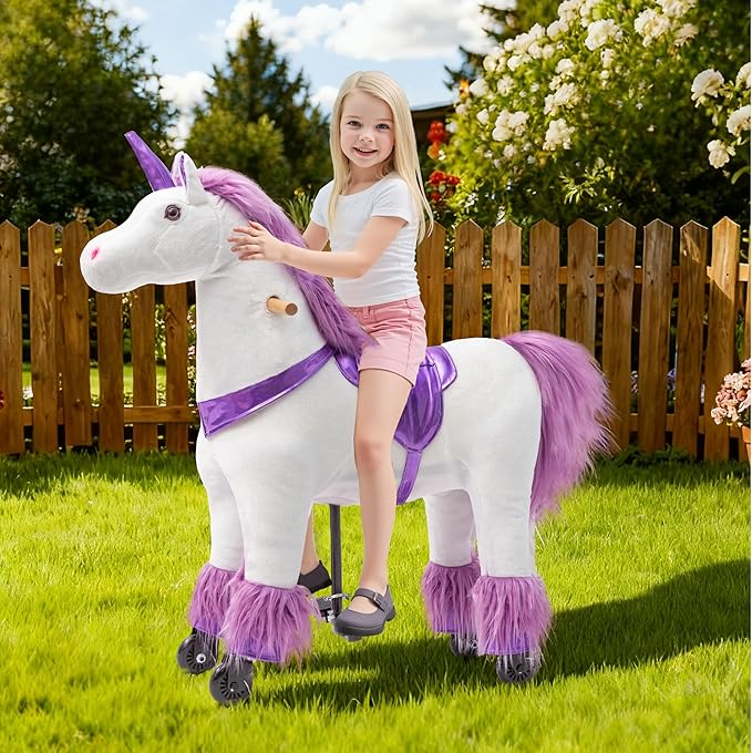 Pipleo Ride on Unicorn on Toys, Unicorn Ride on for Girls 6 to Adult, Ride on Unicorn Toys, Unicorn Rider Mechanical Walking Action Plush Animal, No Battery or Electricity,Max Load 187 LBS - Purple