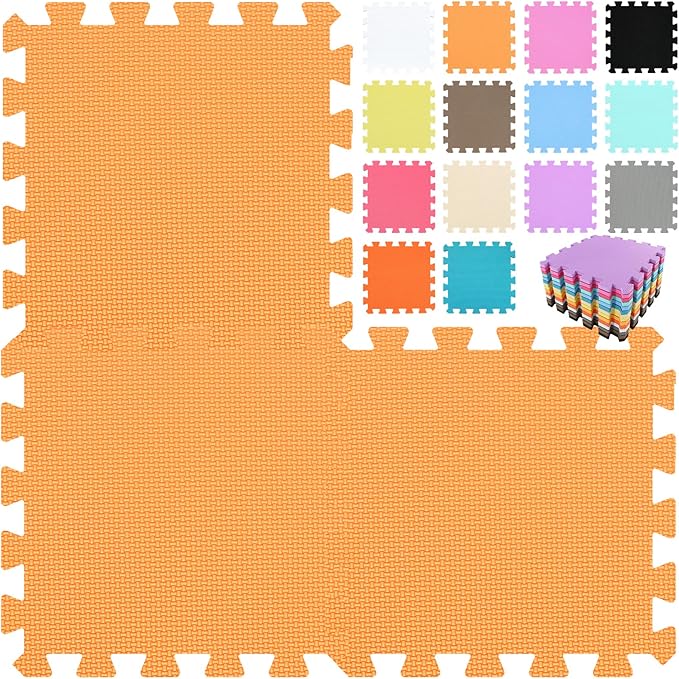 qqpp EVA Rubber 18 Tiles Interlocking Puzzle Foam Floor Mats - Baby Play Mat for Playing | Exercise Mat for Home Workout. Orange. QC-Bb18N