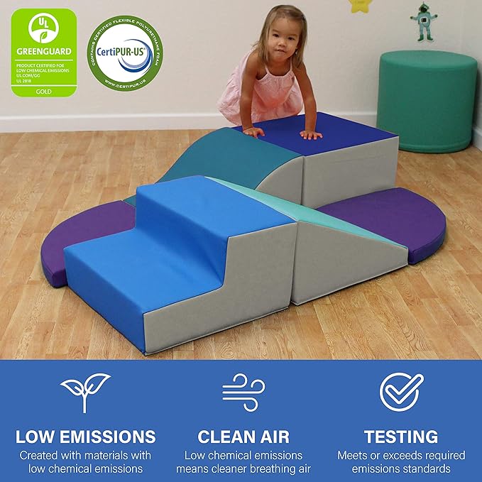 FDP SoftScape Playtime All Around Climber for Crawling Infants and Toddlers, Soft Foam Active Playset with Steps and Slides, Growing Minds and Motor Skills (6-Piece) - Contemporary/Purple, 13021-CTPU