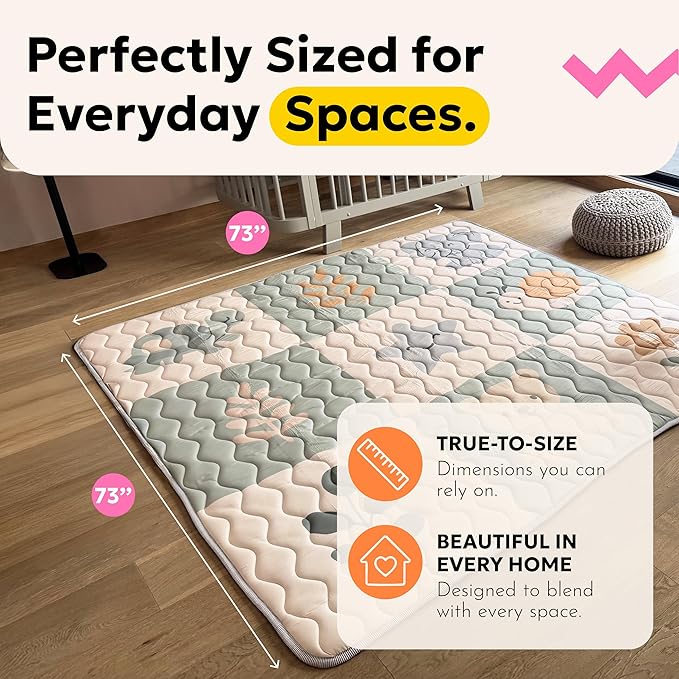 Miotetto Baby Mat for Floor, 73" x 73" Playpen Mat, Thick Soft Foam Padding Baby Play Mat, Portable Quilted playmat - Washable Baby Floor Play mat, Non-Slip Play Mat for Babies & Toddlers