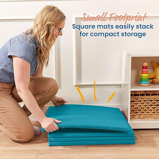 ECR4Kids SoftZone Play Patch Activity Mat Squares, Modular Playmat, Turquoise, 4-Pack
