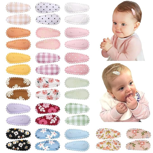 40 PCS Snap Hair Clips Flower Pattern for Fine Hair - 1.5 inches Wrapped Mini Barrettes and Hair Accessories for Infants and Toddlers (20 Colors in Pair)