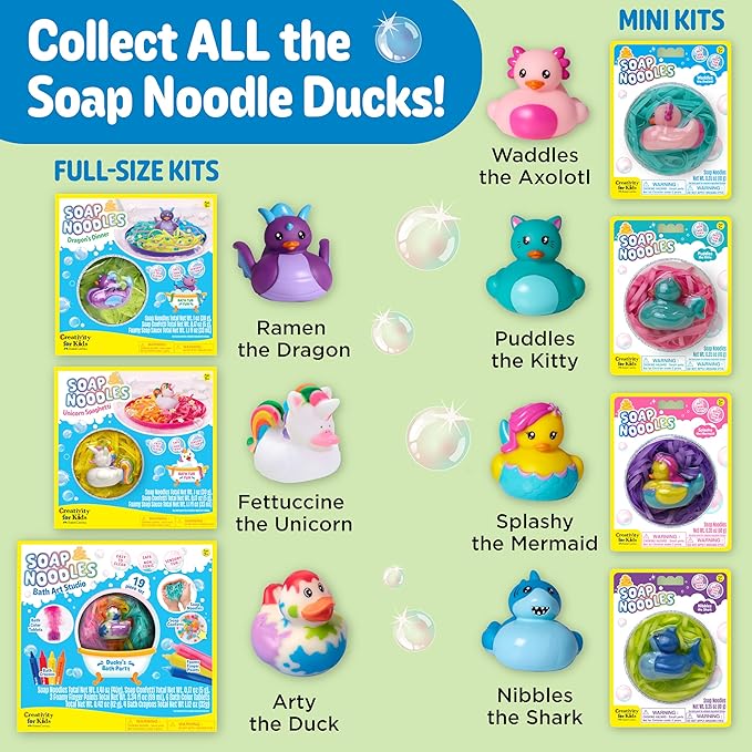 Creativity for Kids Soap Noodles Shark Bath Set | Mix, Swirl & Play with Green Soap Noodles & Nibbles The Shark Duck | Sensory Bath Toys & Fine Motor Skill Crafts (Ages 3+)