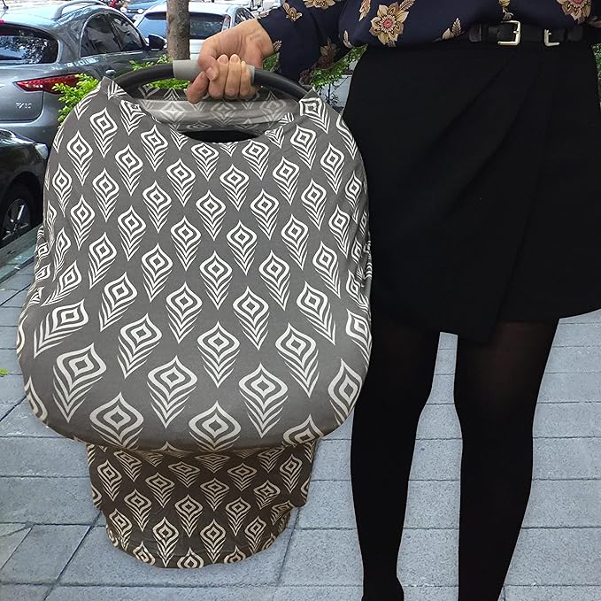 Wendy Bellissimo Multipurpose Shopping Cart and Highchair Cover, Nursing Cover, can be Used as Scarf, Infant Car Seat Cover, Feather Printing