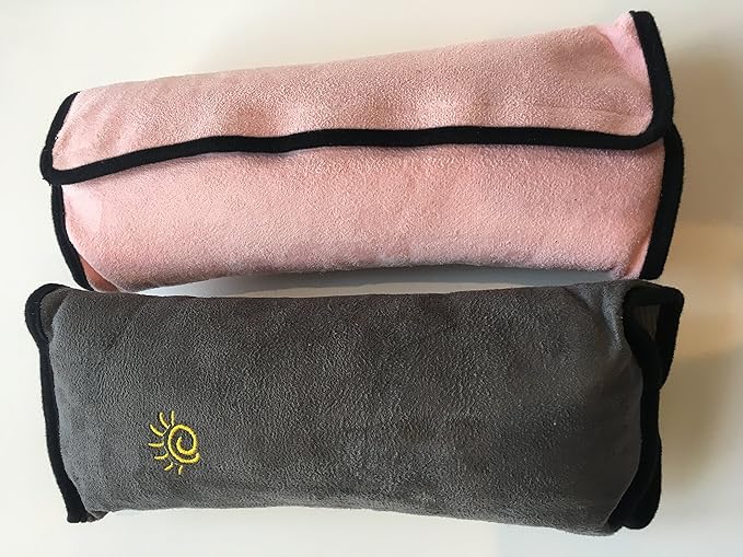 Car Seat Belt Pillow 2 Pack Kids/Adult Child Headrest Seatbelt Travel Neck Support-Pink/Grey