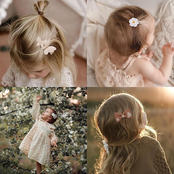 16 Pcs Hair Clips for Girls with Bows Butterfly Flower,2" Fully Lined Alligator Clips and Barrettes,Handmade Hair Accessories for Baby Toddler Young Kids School Age Girls Gifts