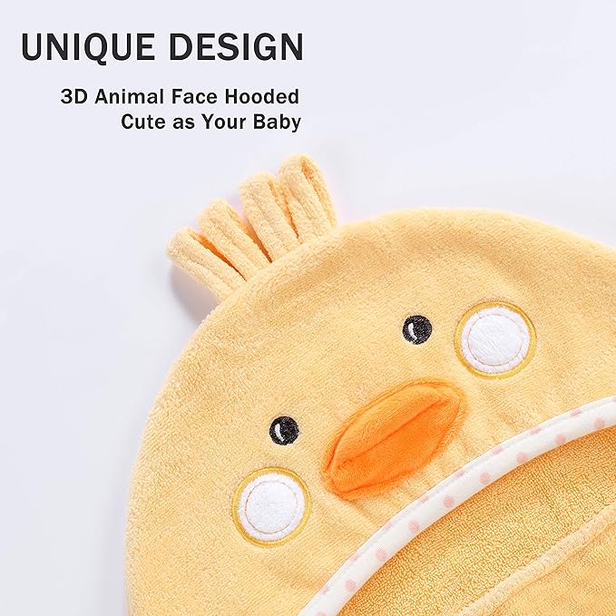 TBEZY Baby Hooded Towel with Unique Animal Design Ultra Soft Thick Cotton Bath Towel for Newborn (Chick)