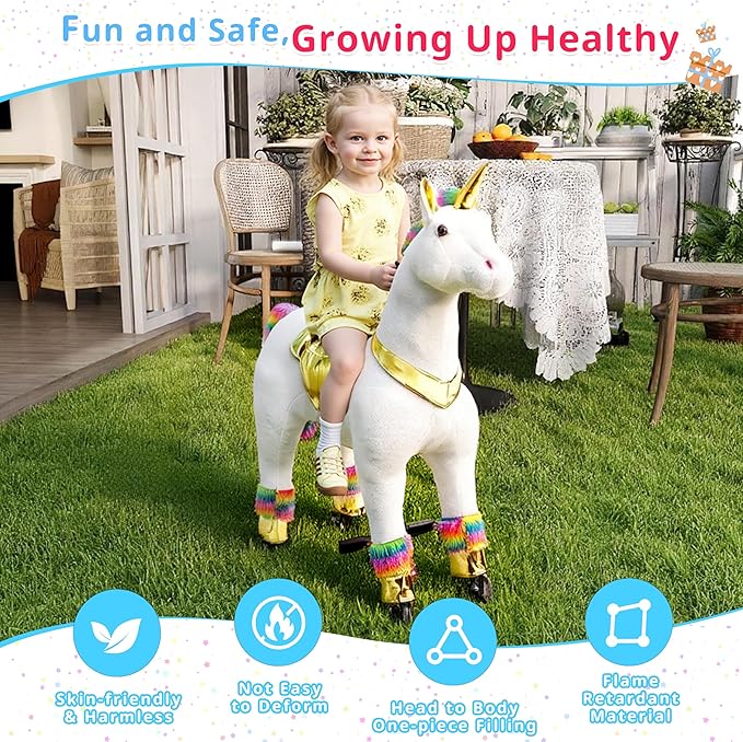Pipleo Ride on Unicorn Toy for Kids 4 to 9 Years, Unicorn Ride on Toy, Ride on Unicorn Mechanical Plush Animal, No Battery or Electricity, Max Load 165 LBS - Color