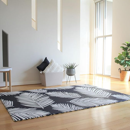 Cushmat Reversible Kids Play mat | Large | Soft, Thick, Waterproof, Easy-to-Clean, Non-Toxic, Durable, Non-Slip Play mat for Infants, Babies, Toddler, Kids & Grown-up (Palm Ocean - Black Diamonds)