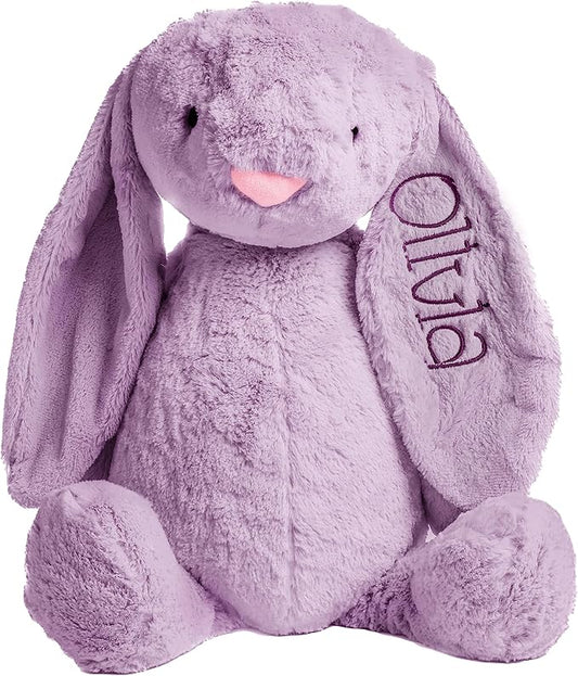 Personalized Super Soft Plush Bunny - Stuffed Animal Toy for Kids - Custom Gift with Embroidered Name on Ear for Easter, (Purple, Large)