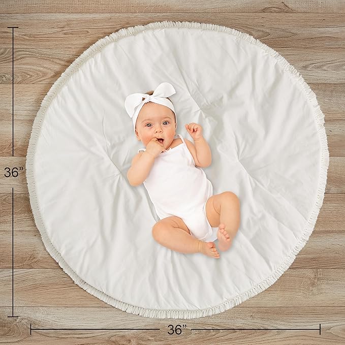 Sweet Jojo Designs Ivory Boho Diamond Boy Girl Baby Play Mat Tummy Time Activity Infant Playmat Playpen Tent Teepee Floor Off White Modern Bohemian Gender Neutral Farmhouse Shabby Chic Cotton Fringe