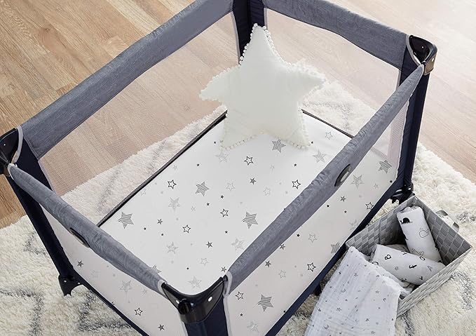TL Care 100% Natural Cotton Fitted Pack and Play Sheet 39" x 27" - Soft & Breathable Pack N Play Sheet for Playpen, Playard & Mini Crib Mattress, Super Stars, for Boys & Girls
