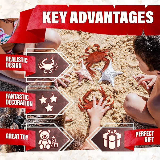 2 Pcs Red Plastic Crab Toy - Crab Decor with Realistic Marine Details, 6.6 X 5.3" Plastic Figurines - Ocean Style Decorations for Beach Theme Displays, Cake Toppers, Aquarium Decor & Seaside Events